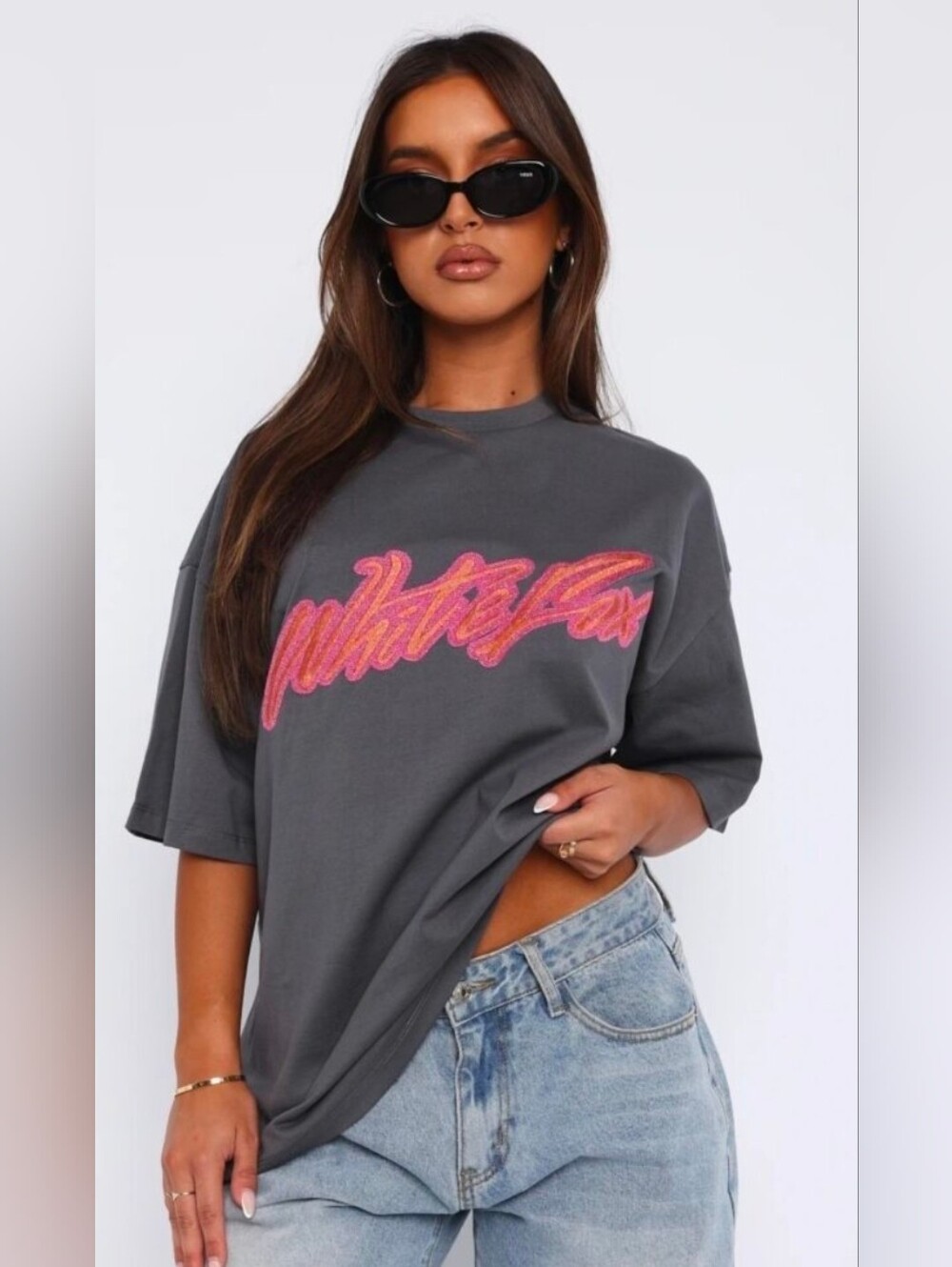 White Fox Catch You Out Oversized Tee In Volcanic Size L/XL